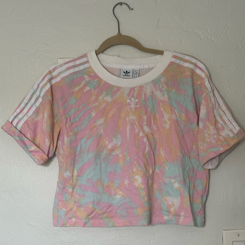 adidas White and Light Pink Crewneck T-Shirt